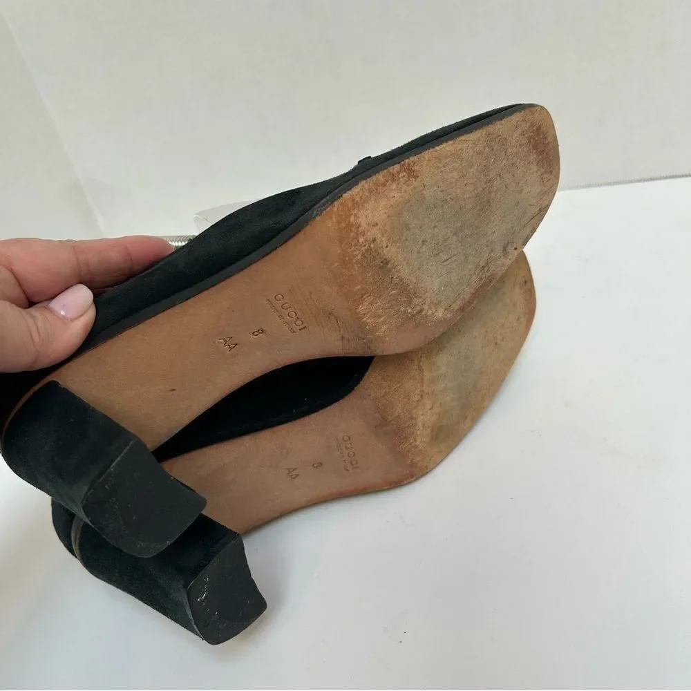 Gucci Horsebit Suede Pumps 101 4277‎ Made in Italy size 8AA Forest Green
